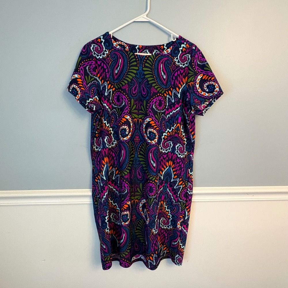 Jude Connally Natalie Paisley Shift Dress Short Sleeve Multi-Color Size Large